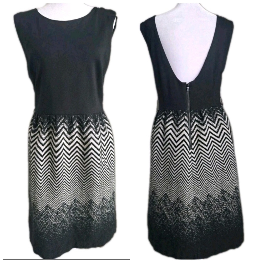 Alice + Olivia Womens Wool Blend Sleeveless Dress Black White Geo L